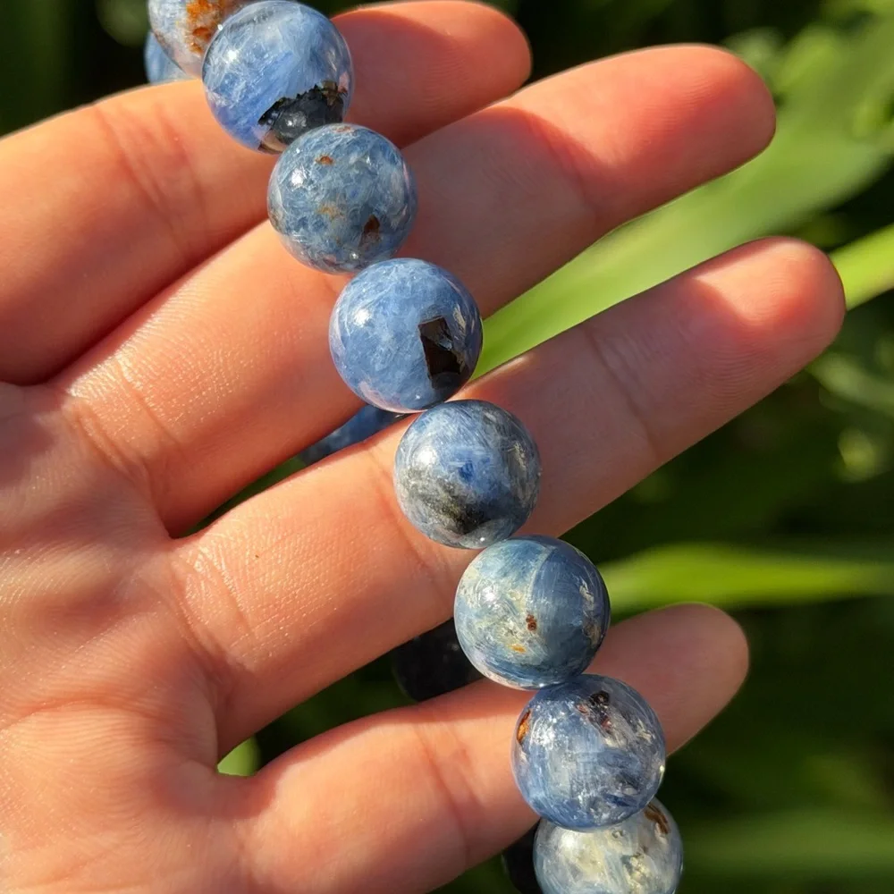 13.5mm‎ stretchable chunky blue kyanite bracelet 0740